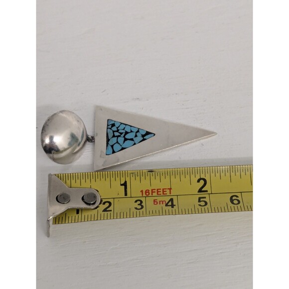 Vintage Sterling Silver Channel Inlay Turquoise Arrowhead Earring Native America - Picture 6 of 7